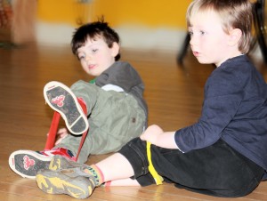 Resistance work with special childrens resistance bands.